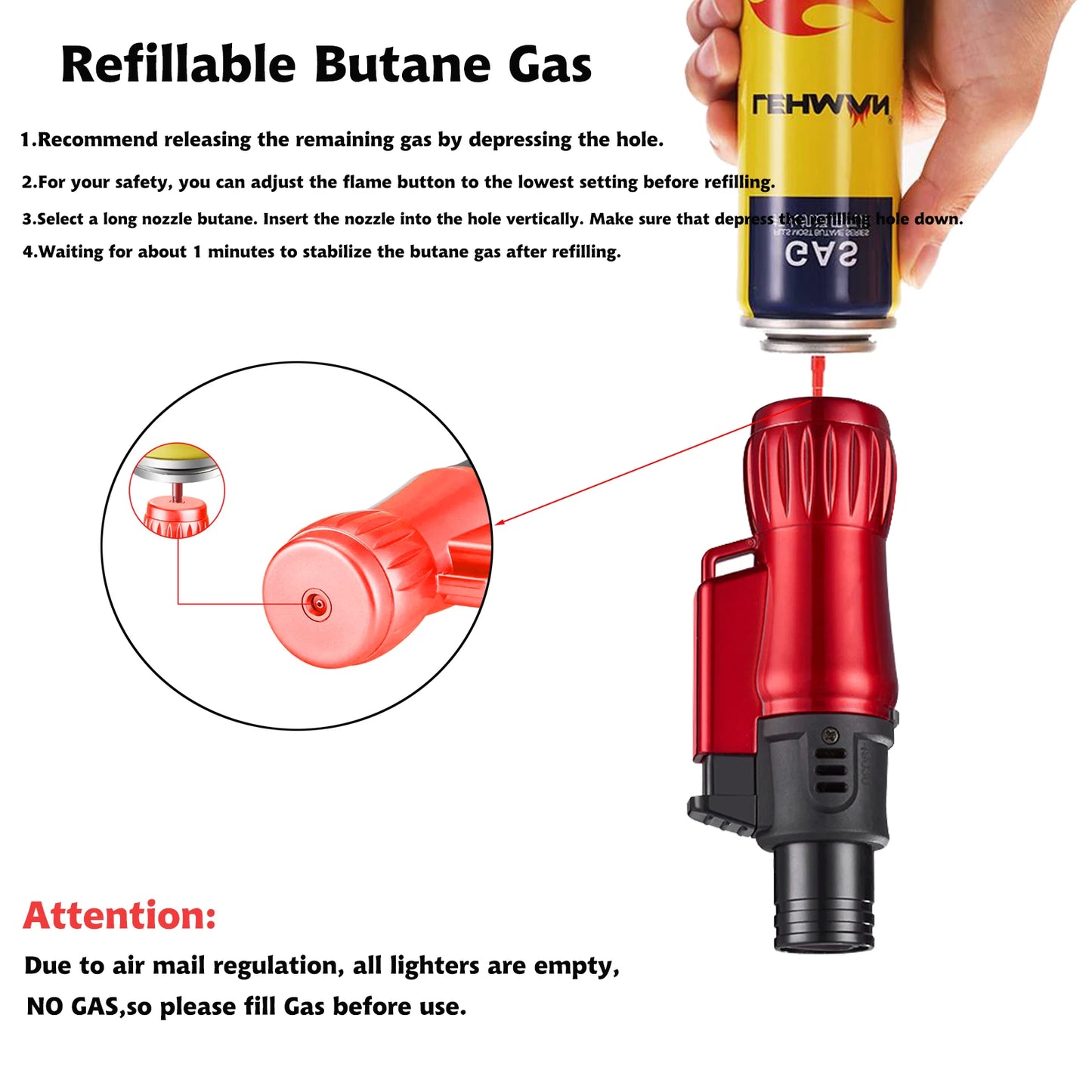 2-Piece Triple Jet Flame Torch Lighter Set Windproof Refillable