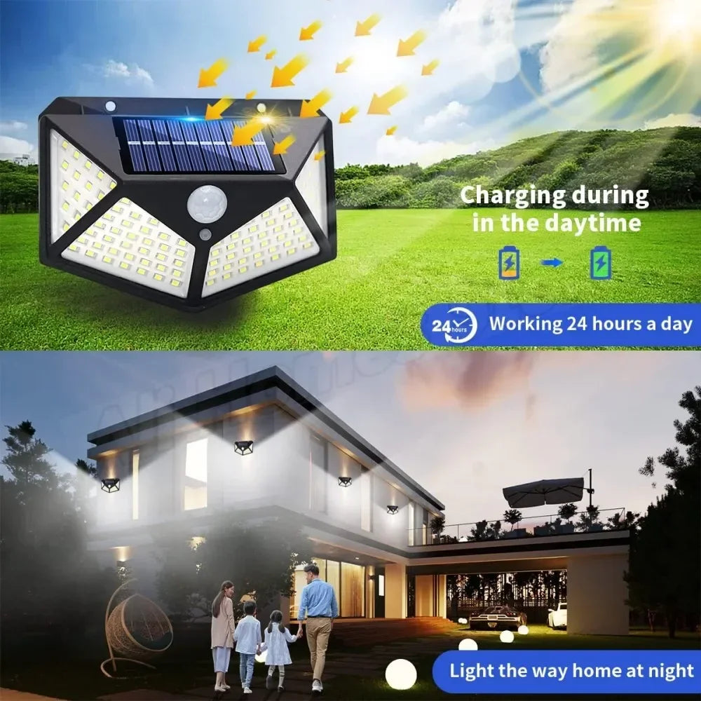 1/2/4 Solar Powered 100 LED Wall Lights for Outdoor & Garden