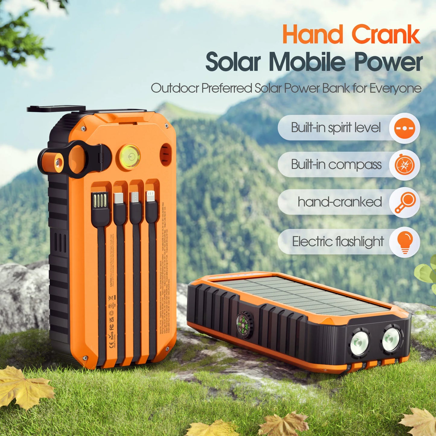 Solar Power Bank with Hand Crank 40000mAh