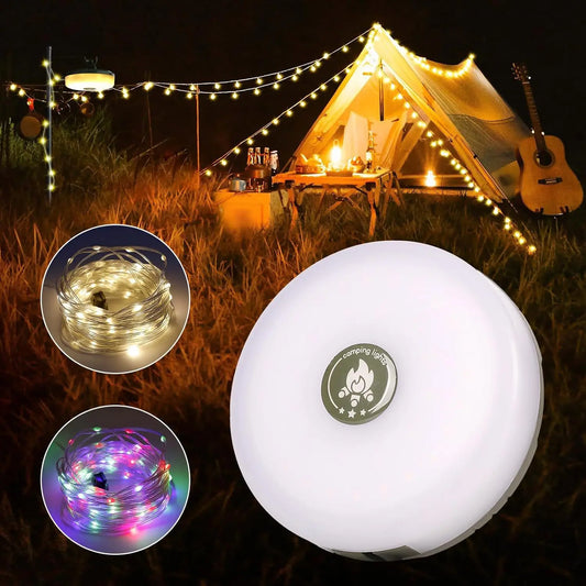 Rechargeable LED Camping String Lights with Magnetic Base & 8 Modes