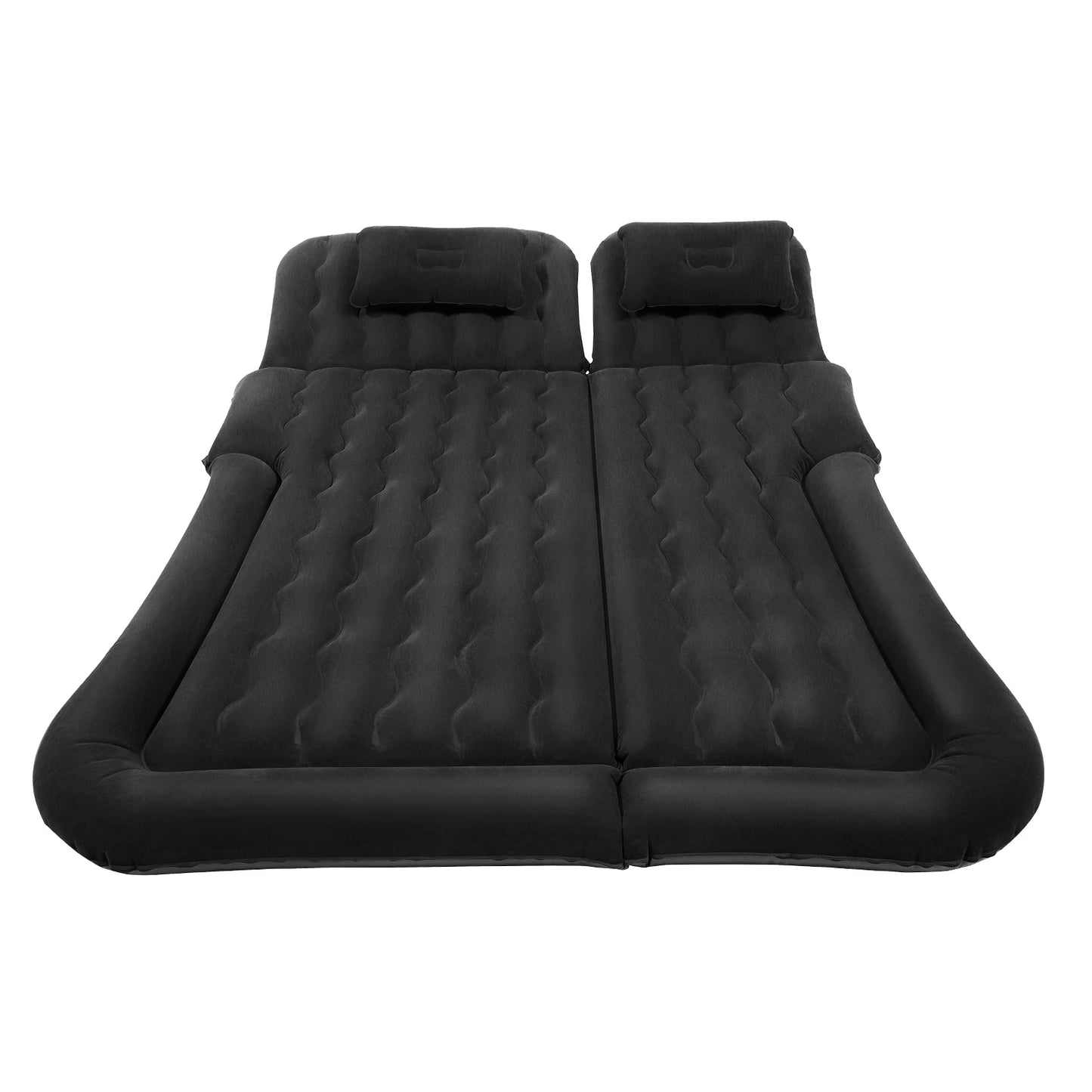 Inflatable Travel Bed with Headrest Foldable PVC Camping Mattress & Soft Flocking Cushion