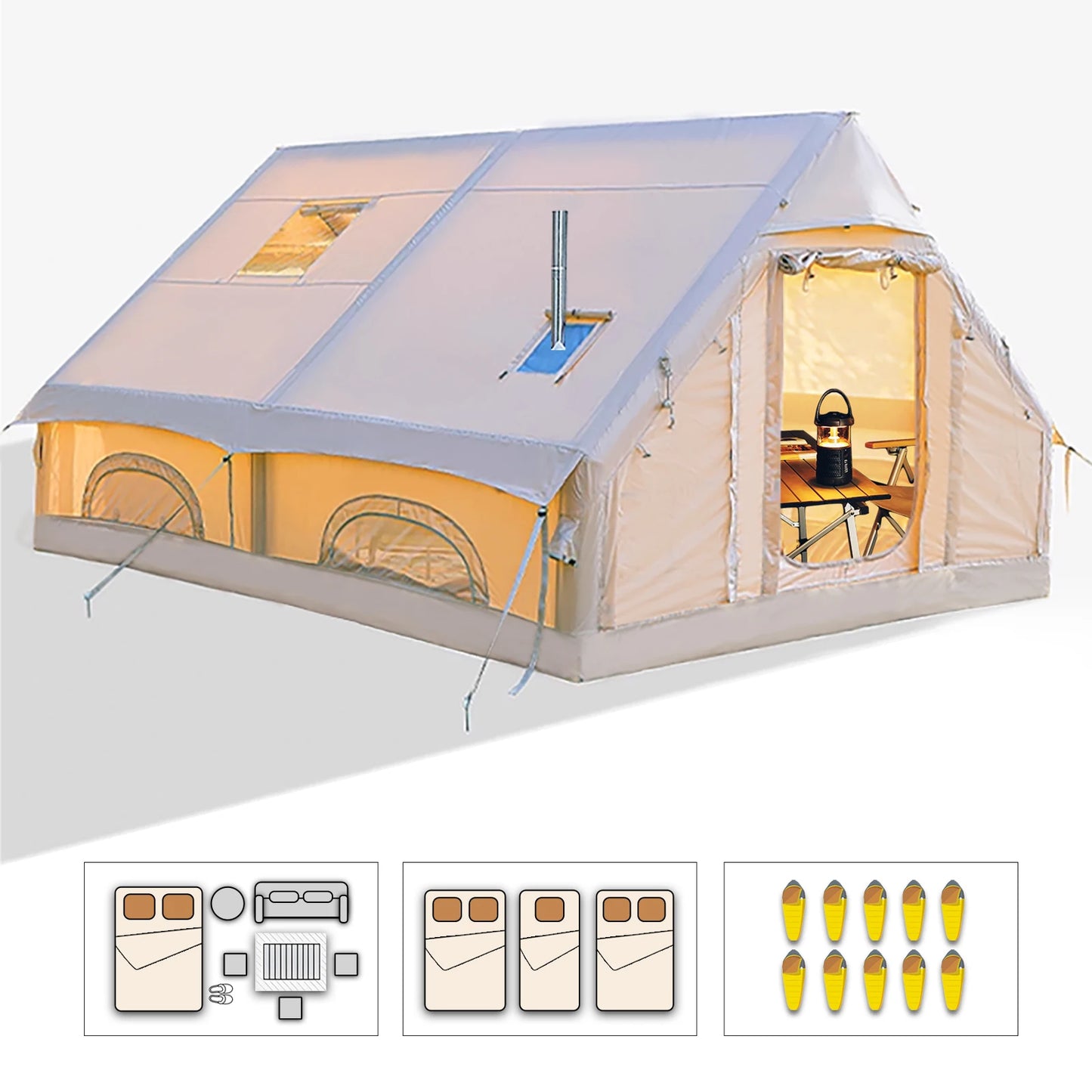 Large Inflatable Camping Tent with Hand Pump and Easy Setup
