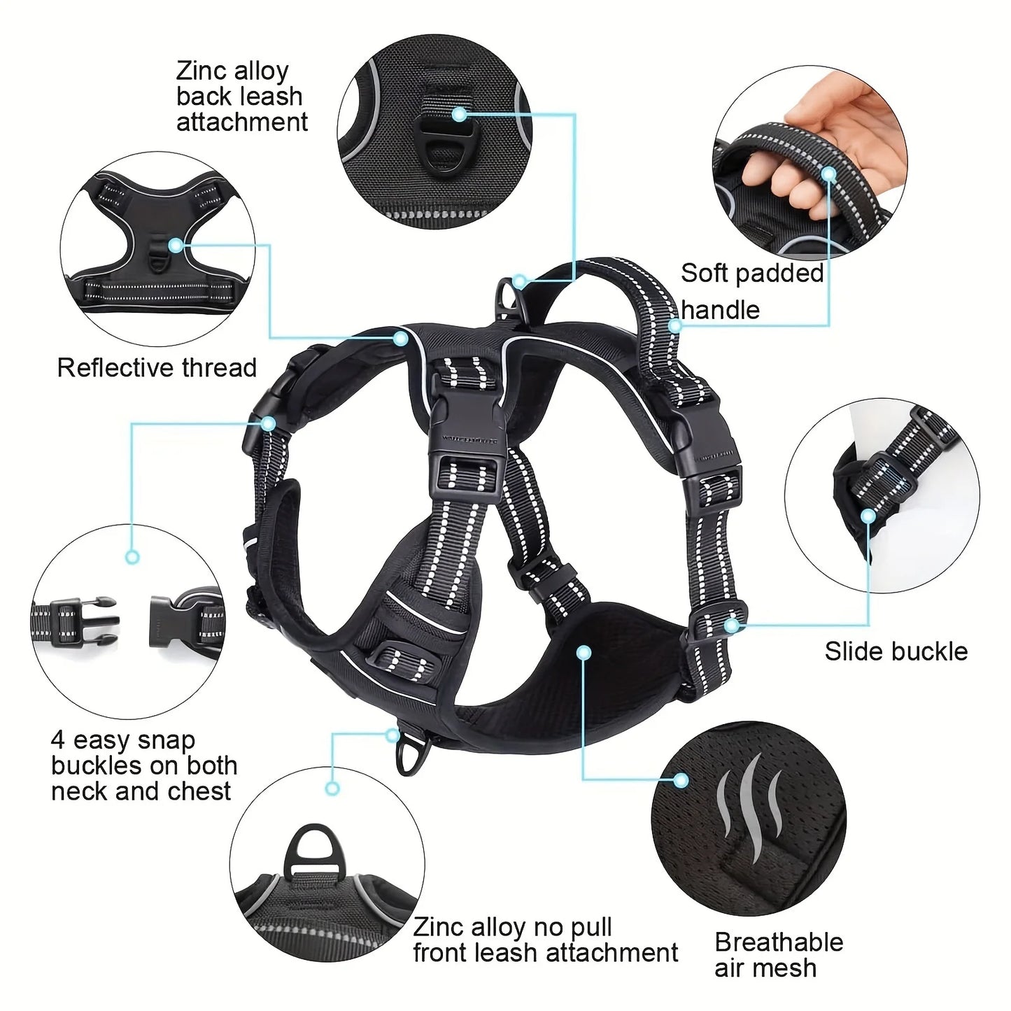 3-Piece Escape-Proof Dog Harness Set with Leash