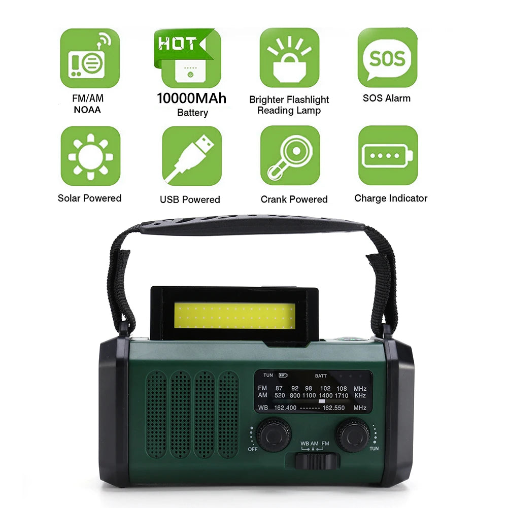 LED Emergency Hand Crank Radio with Flashlight and Solar Charging