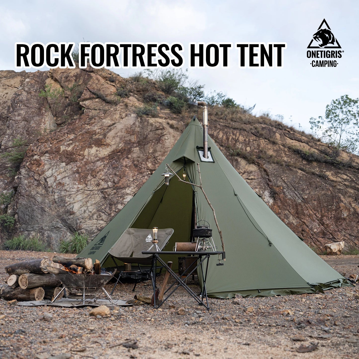 OneTigris Rock Fortress 4 Season Tipi Tent with Stove Jack