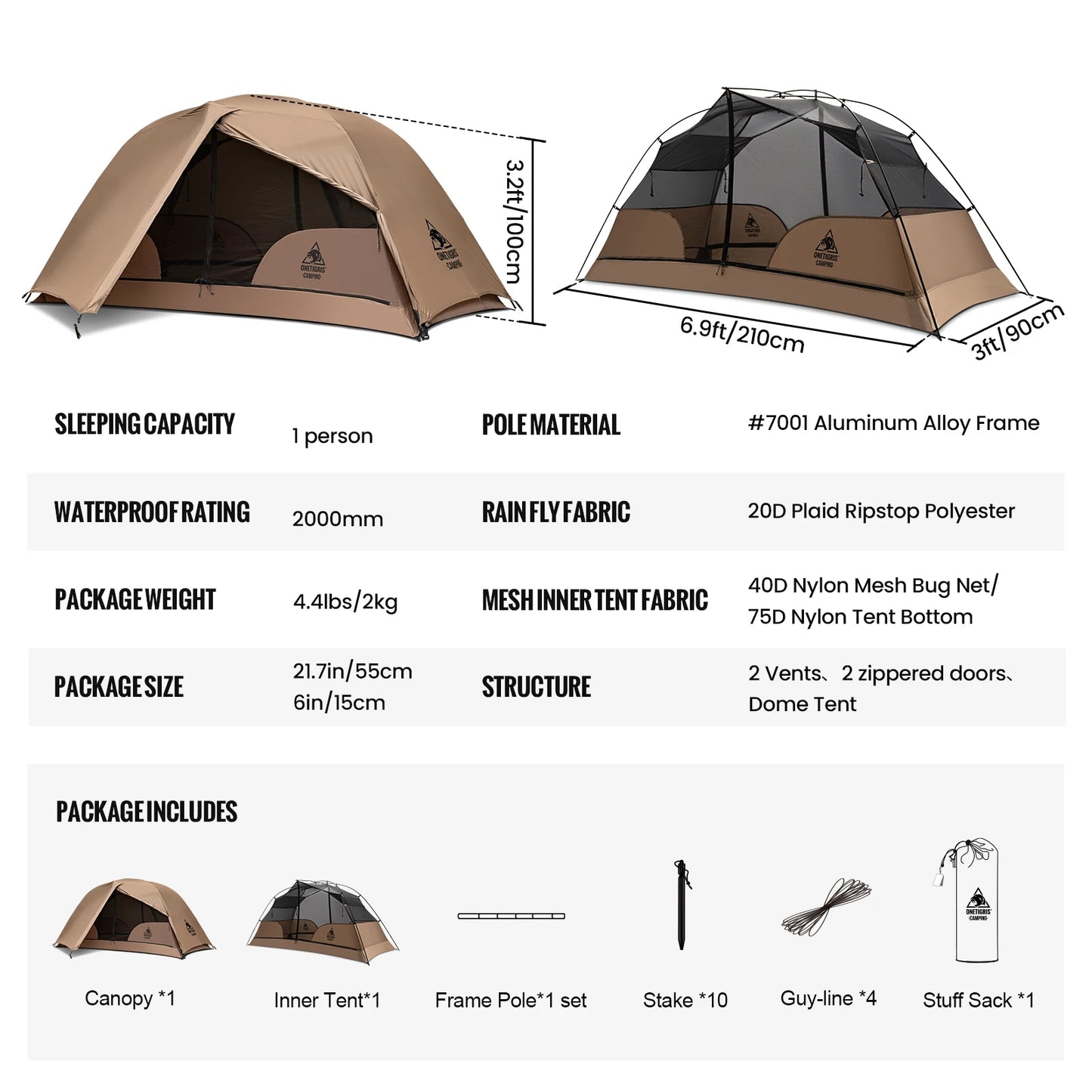 OneTigris COSMITTO 2.0 Lightweight 1 Person Waterproof Camping Tent