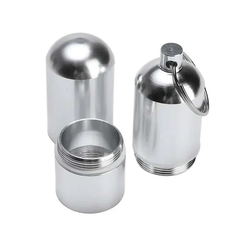 Waterproof Aluminum Pill Box Keychain Portable Medicine, Matches, Cigarettes Container