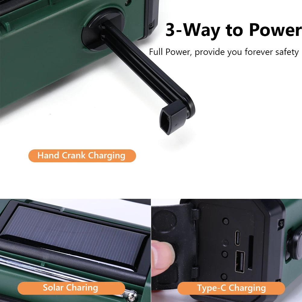 LED Emergency Hand Crank Radio with Flashlight and Solar Charging