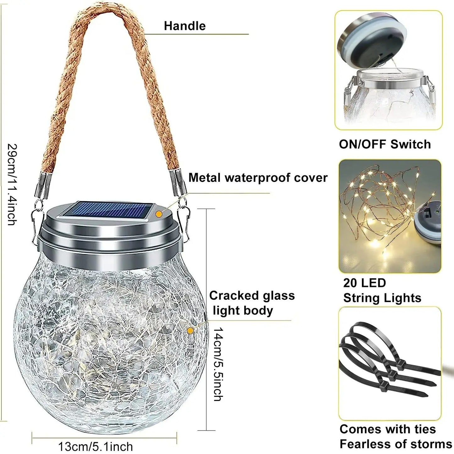 2-Pack Solar Cracked Glass Lanterns with 30 LEDs