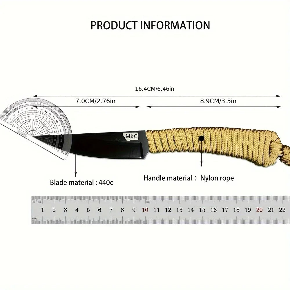 Fixed Blade Survival Knife with Nylon Rope Handle