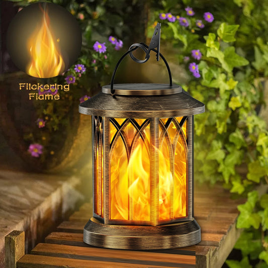 2 Pack Solar Flickering Flame Lanterns Outdoor Hanging Lights