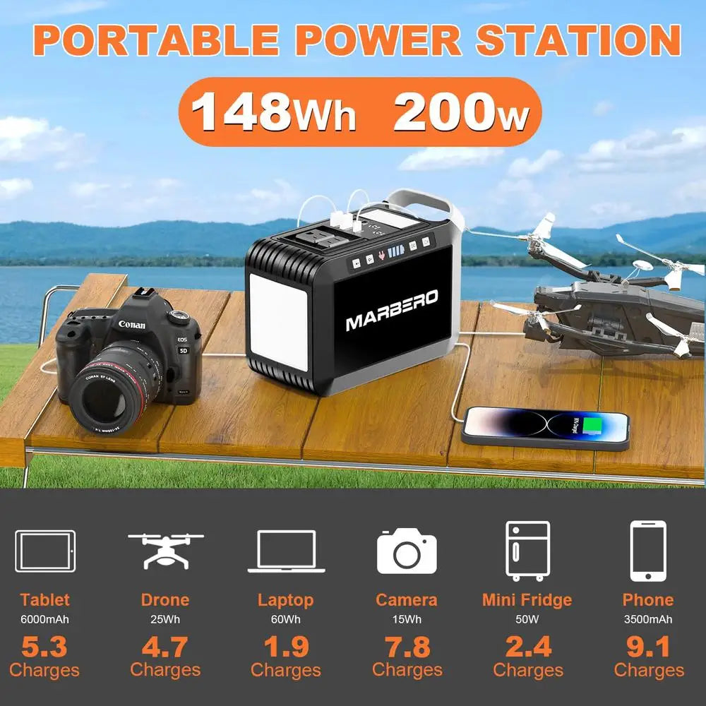 200W Portable Solar Power Station Kit with 148Wh Lithium Battery