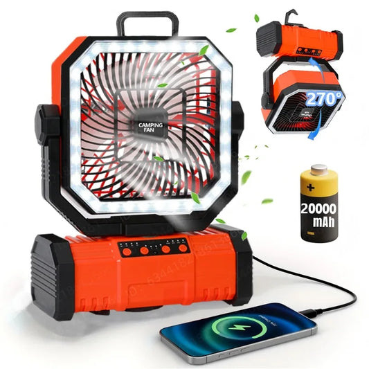 Camping Fan with LED Lantern Rechargeable 30000mAh Battery with Remote Oscillating Hook &Storage Bag