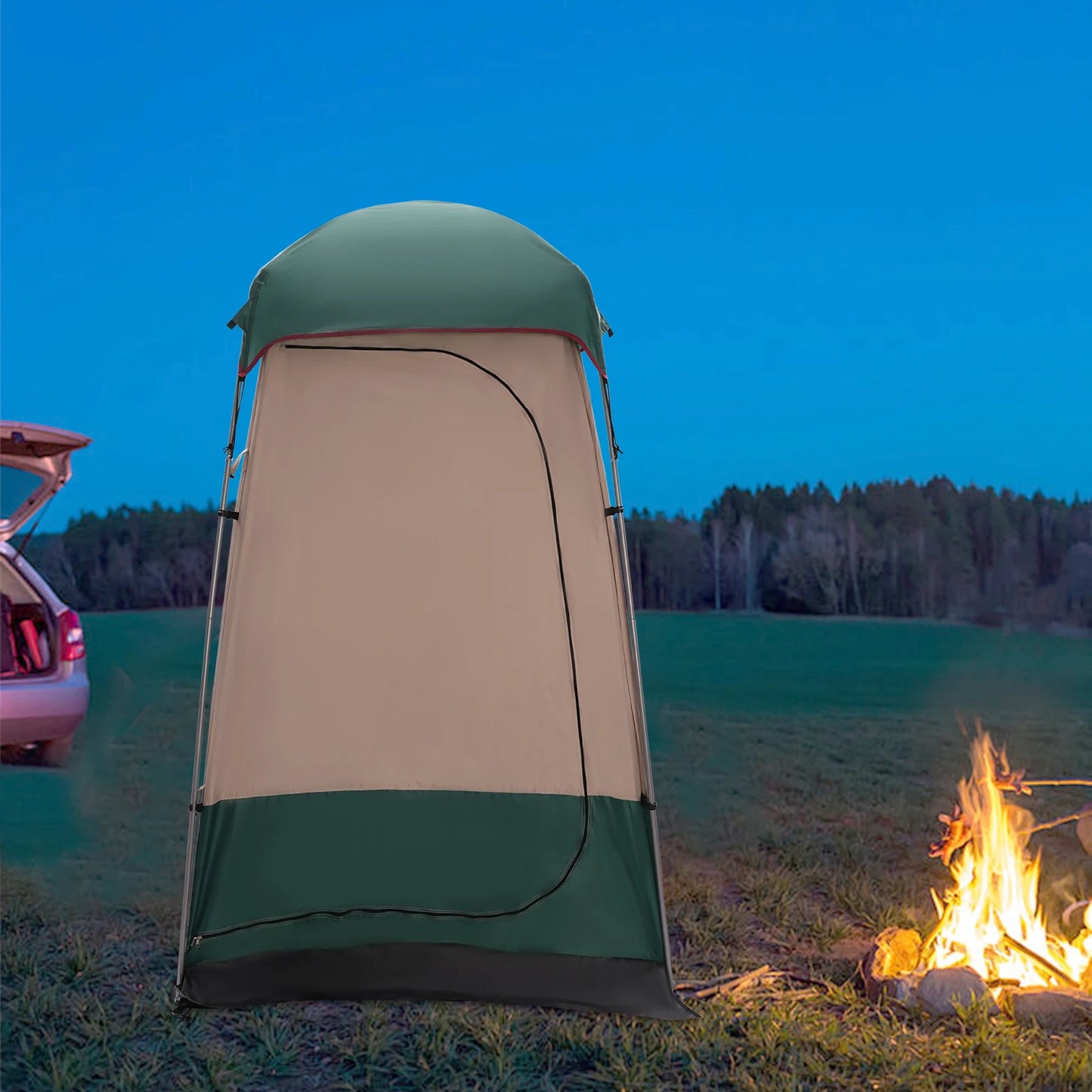 Dark Green RV Camping Privacy Shower Tent Portable Toilet Shelter for Hiking and Outdoor Use