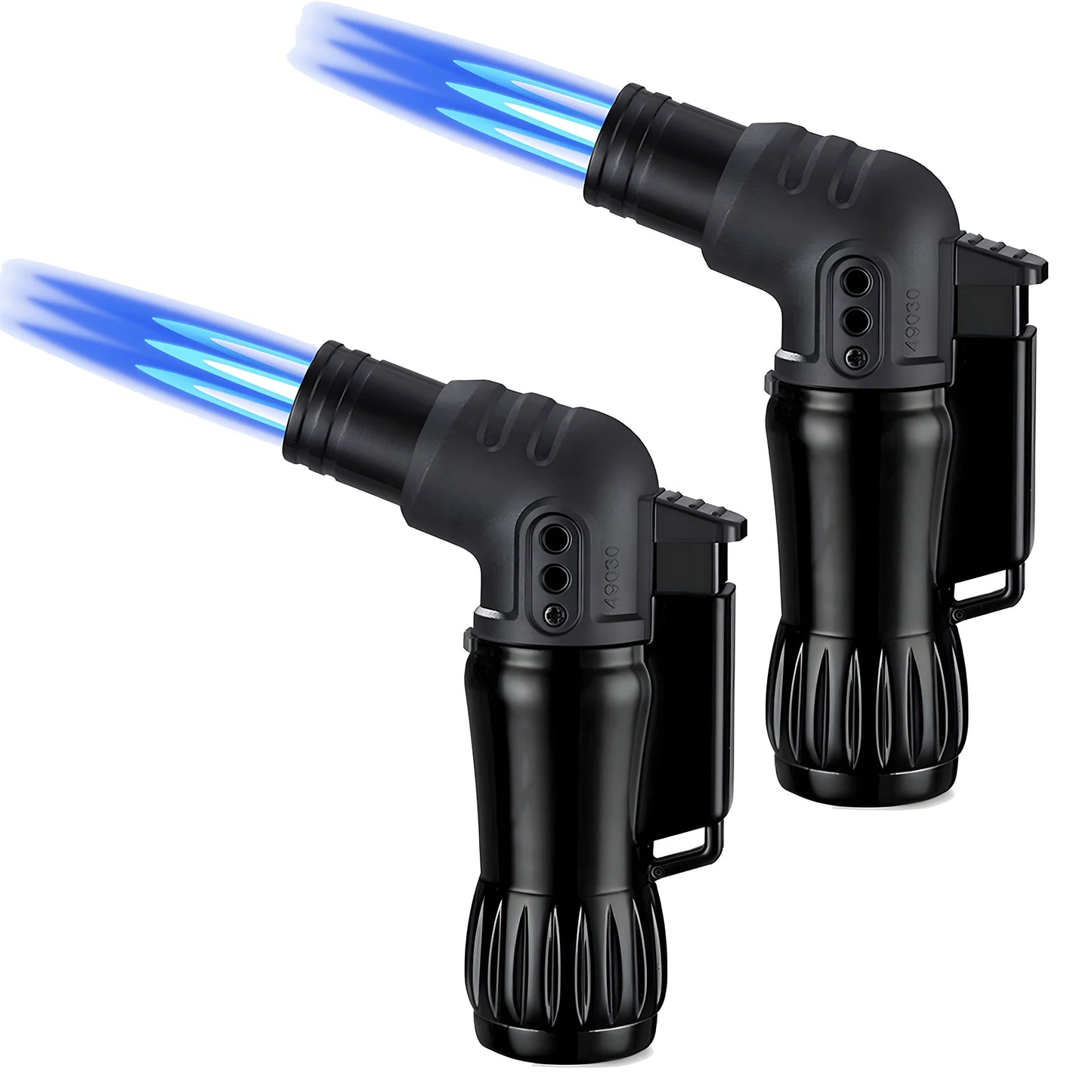 2pcs/Set Triple Jet Flame Torch Lighter Bend Head Design Refillable Butane Gas, Jet 3 Flame Windproof (Without Butane)