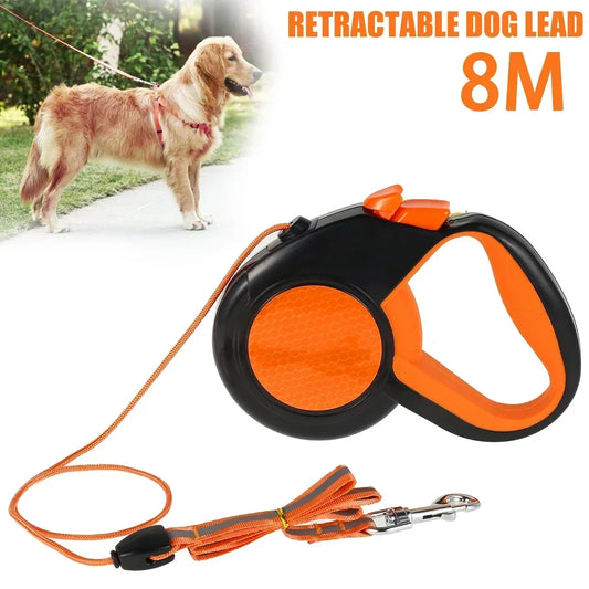 8M Heavy-Duty Retractable Dog Leash with Reflective Tape and Non-Slip Handle