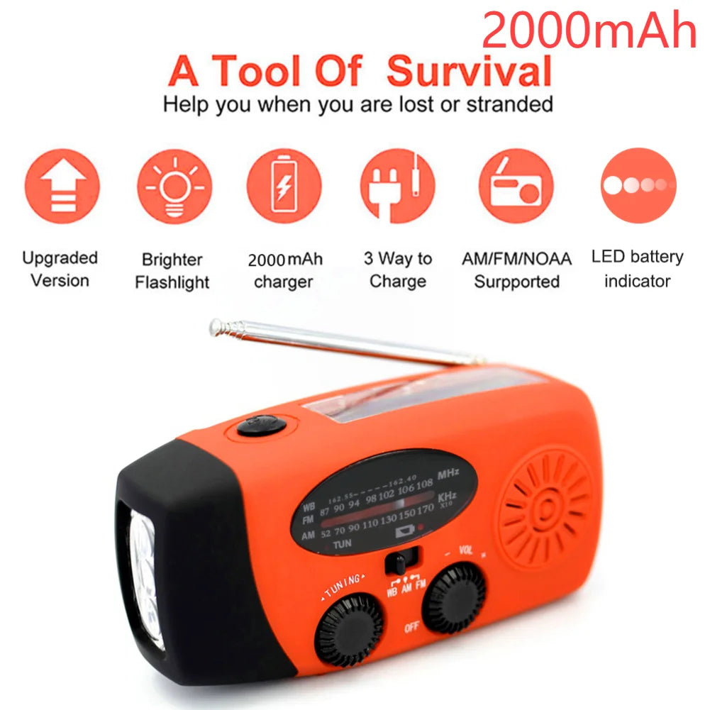 Solar Hand Crank Emergency Radio with Flashlight and Power Bank