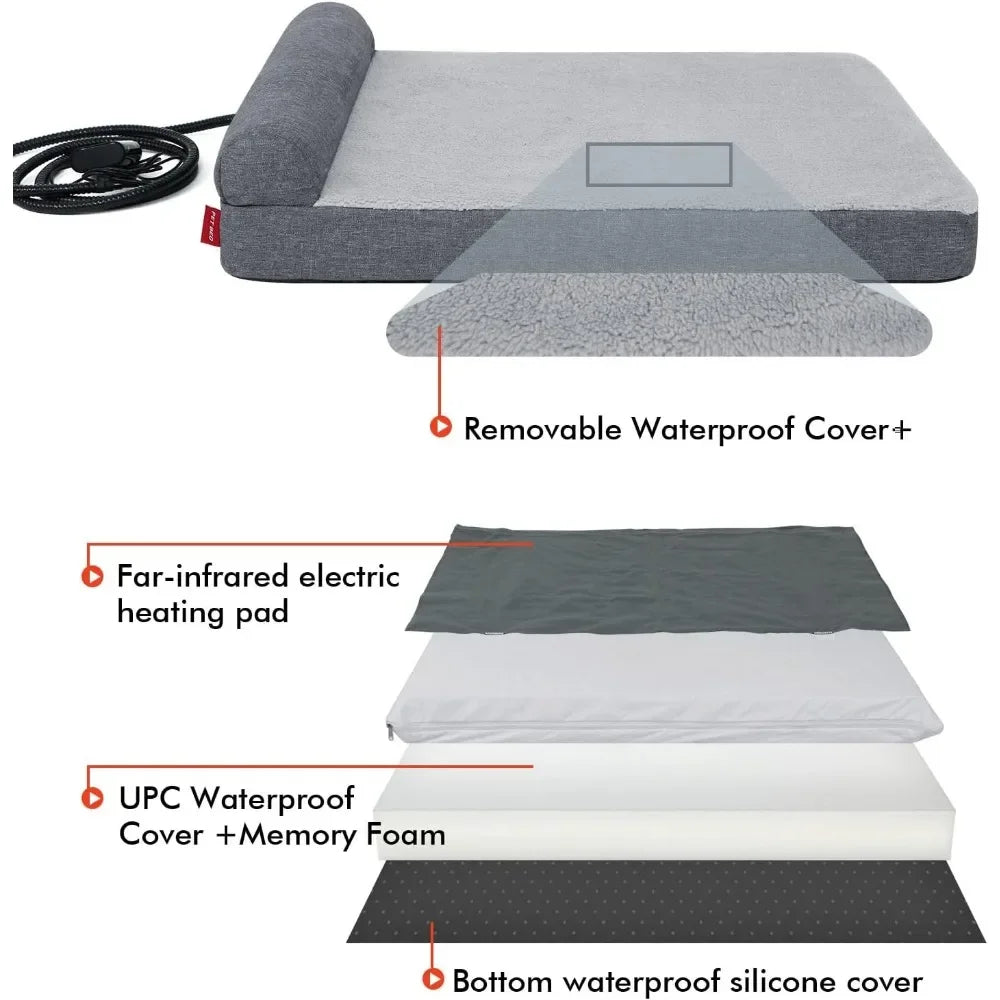 Orthopedic Heated Dog Bed with Memory Foam for Large Dogs