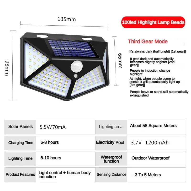 1/2/4 Solar Powered 100 LED Wall Lights for Outdoor & Garden