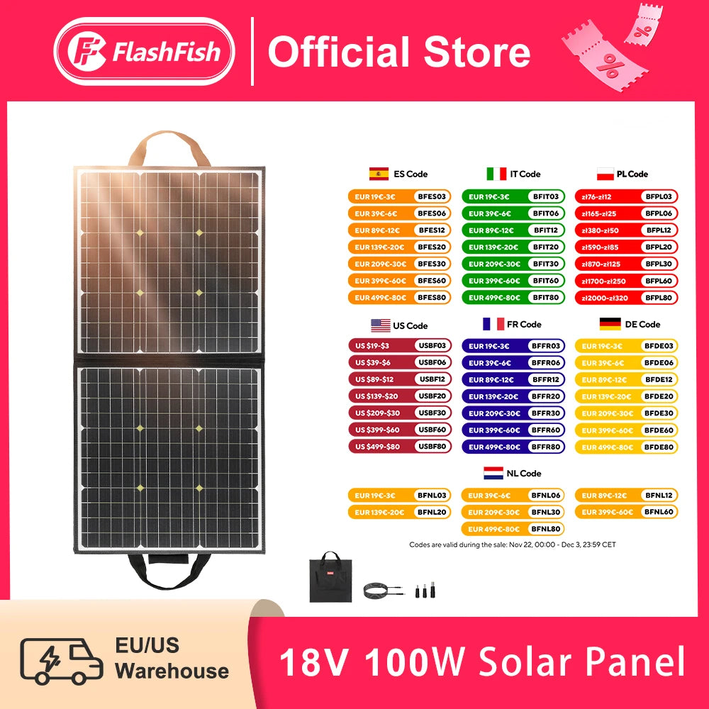 50W Foldable Solar Panel Charger for Generators and Devices