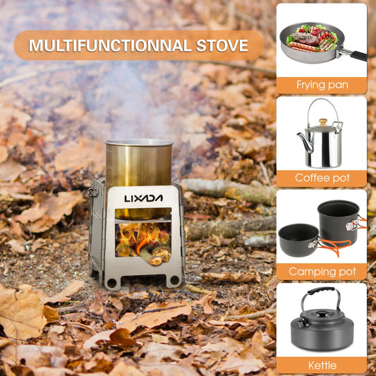 Portable Folding Stainless Steel Wood Stove for Camping and Cooking