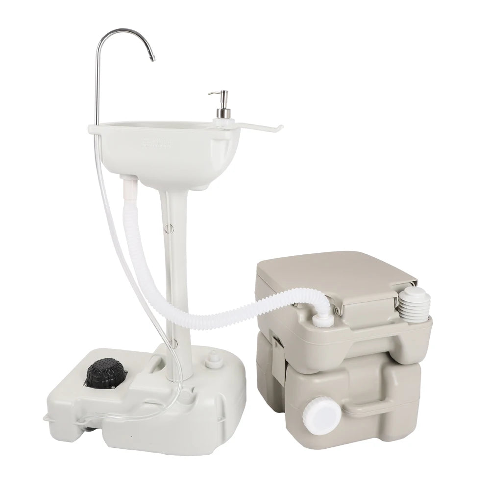 Portable Camping Sink and Toilet with Foot Pump and Water Tank