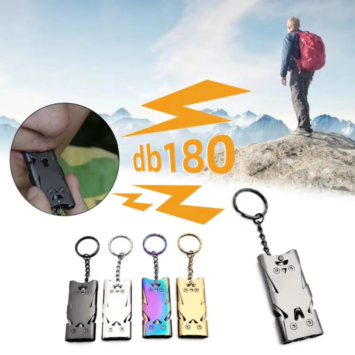 Portable 180dB Triple Pipe Stainless Steel Survival Whistle with Keychain