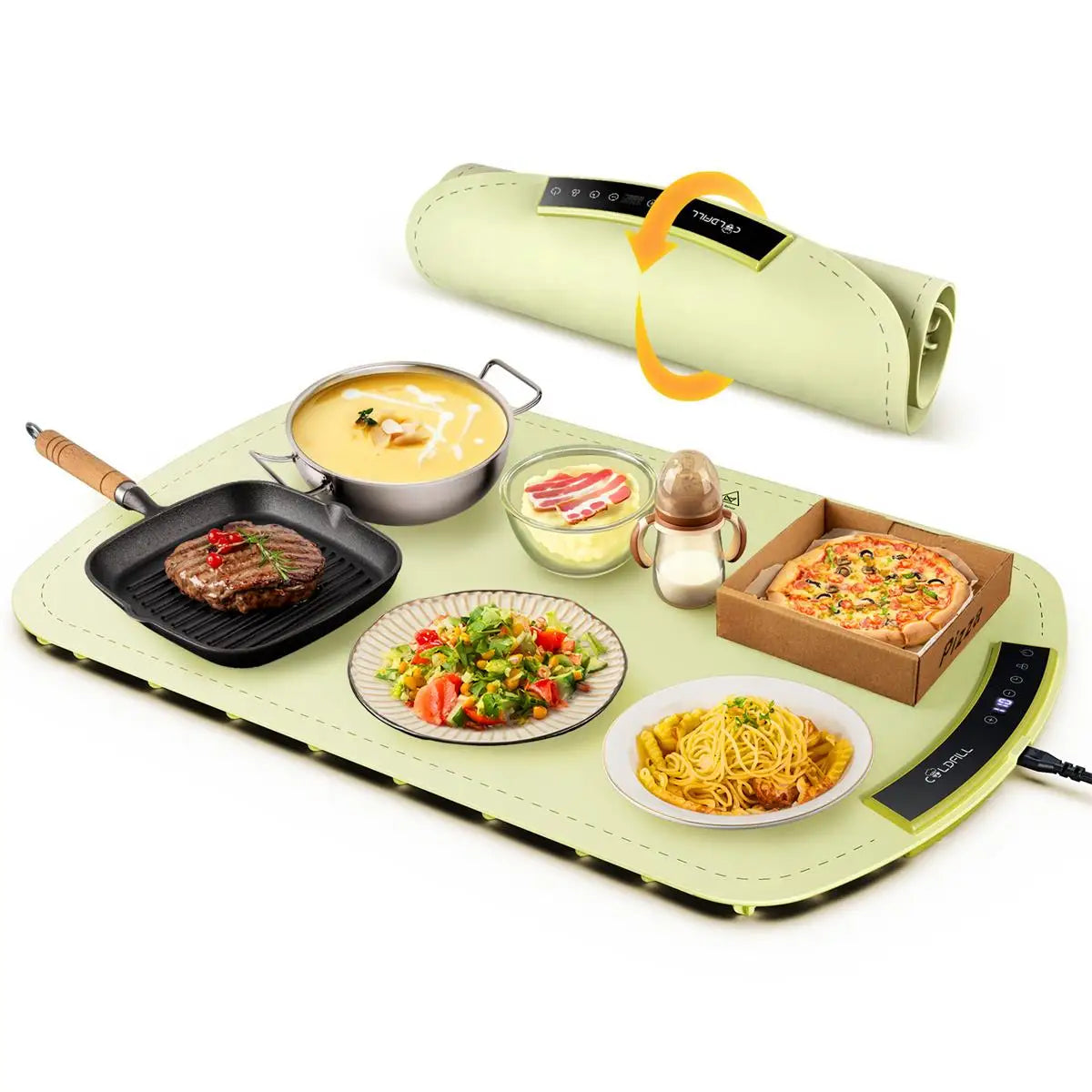 Electric Food Warming Tray with 8 Temp Settings & Foldable Heat Mat
