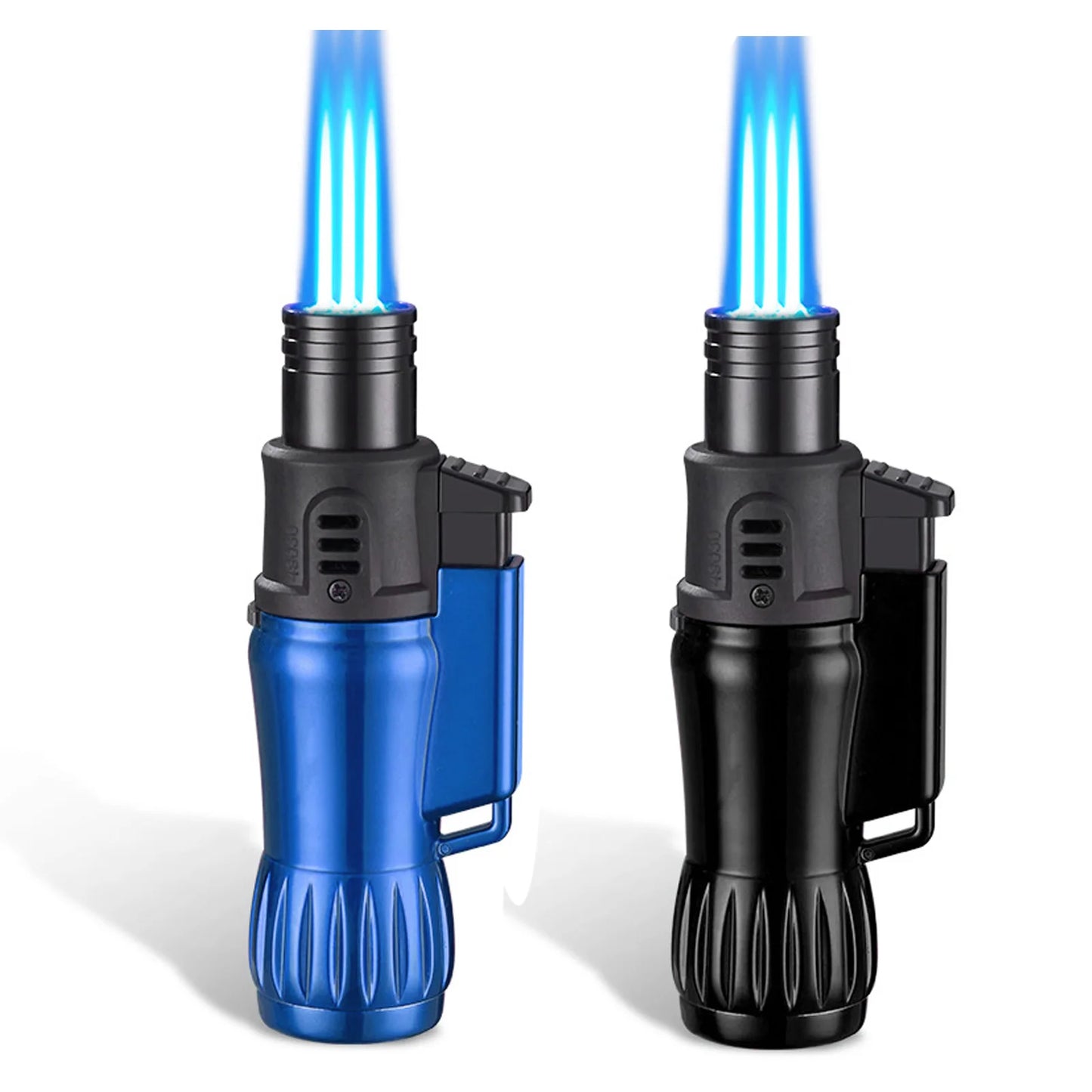 2-Piece Triple Jet Flame Torch Lighter Set Windproof Refillable
