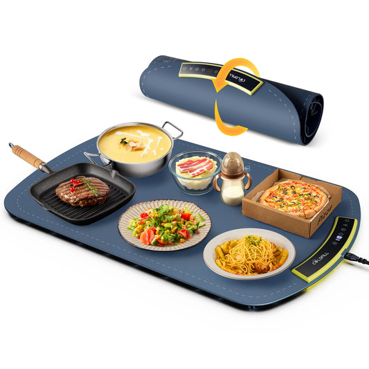 Electric Food Warming Tray with 8 Temp Settings & Foldable Heat Mat