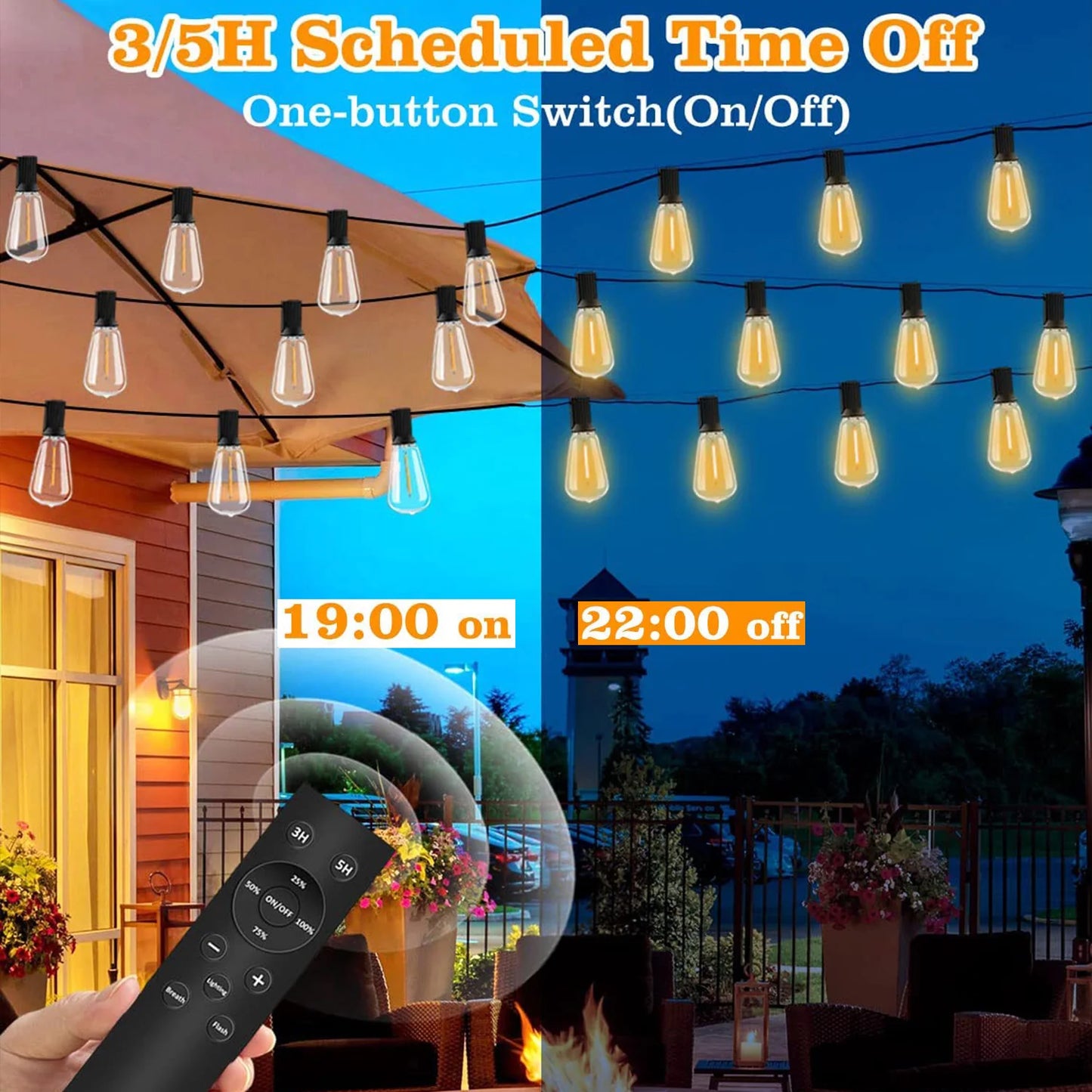 Remote Dimmable Solar String Lights for Outdoor & Patio