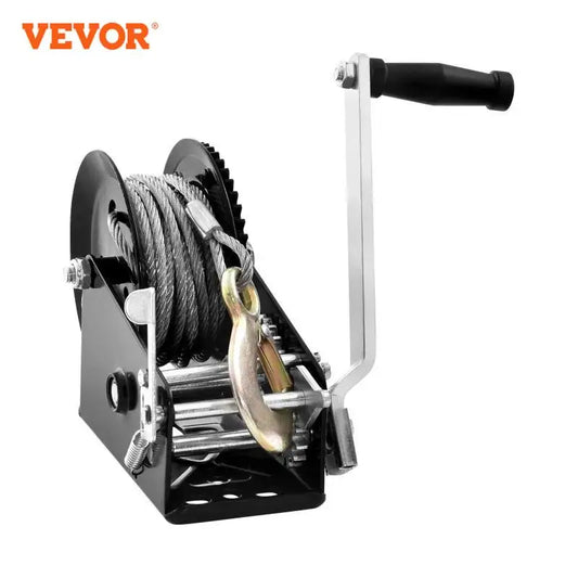 VEVOR Heavy-Duty Hand Winch with 33FT Steel Cable & Two-Way Ratchet for Towing