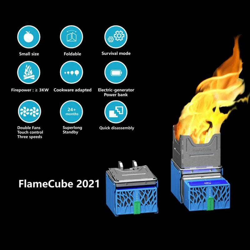 Flame Cube Portable Wood Burning Camp Stove with USB Charging