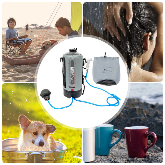 Camping Solar Shower with Pump 3 Gallon 12L Portable Shower Bag with Detachable Hose & Shower Head