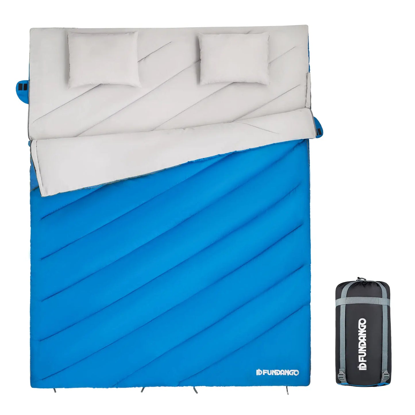 FUNDANGO 3-in-1 Double Sleeping Bag Waterproof Lightweight with 2 Pillows