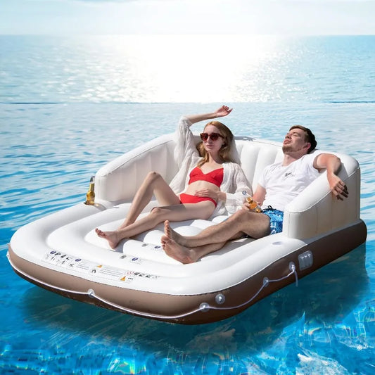 Giant Inflatable Pool Lounger for 2 Adults with Retractable Sunshade