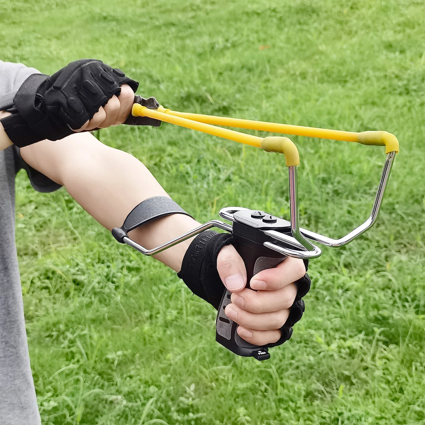 Folding Rubberized Slingshot with Auto Feed and Wrist Support for Adults