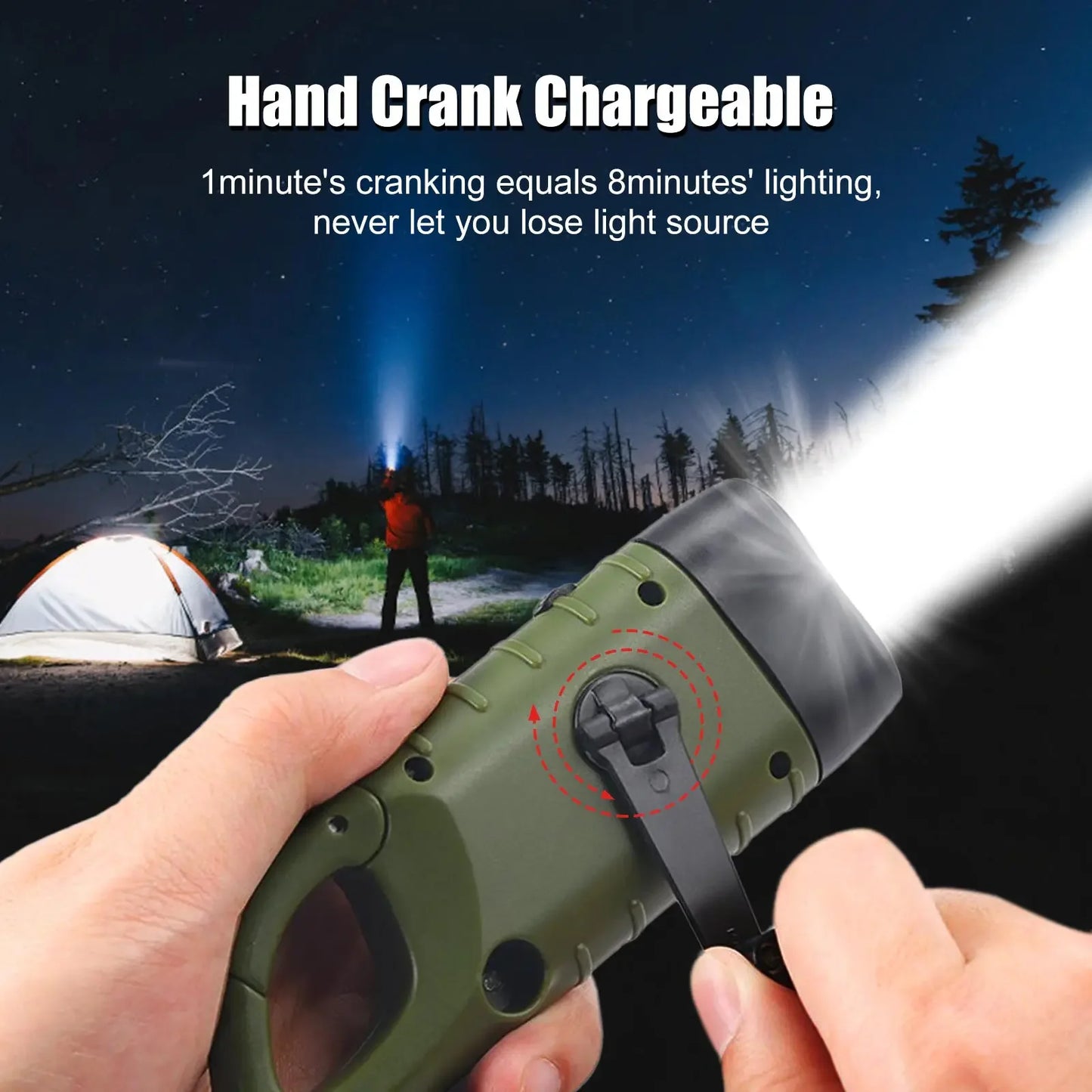 Mini Hand Crank Solar Flashlight with Carabiner Clip