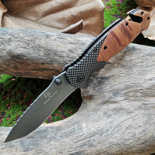 Folding Camping Knife with Wood Handle for Outdoor Use