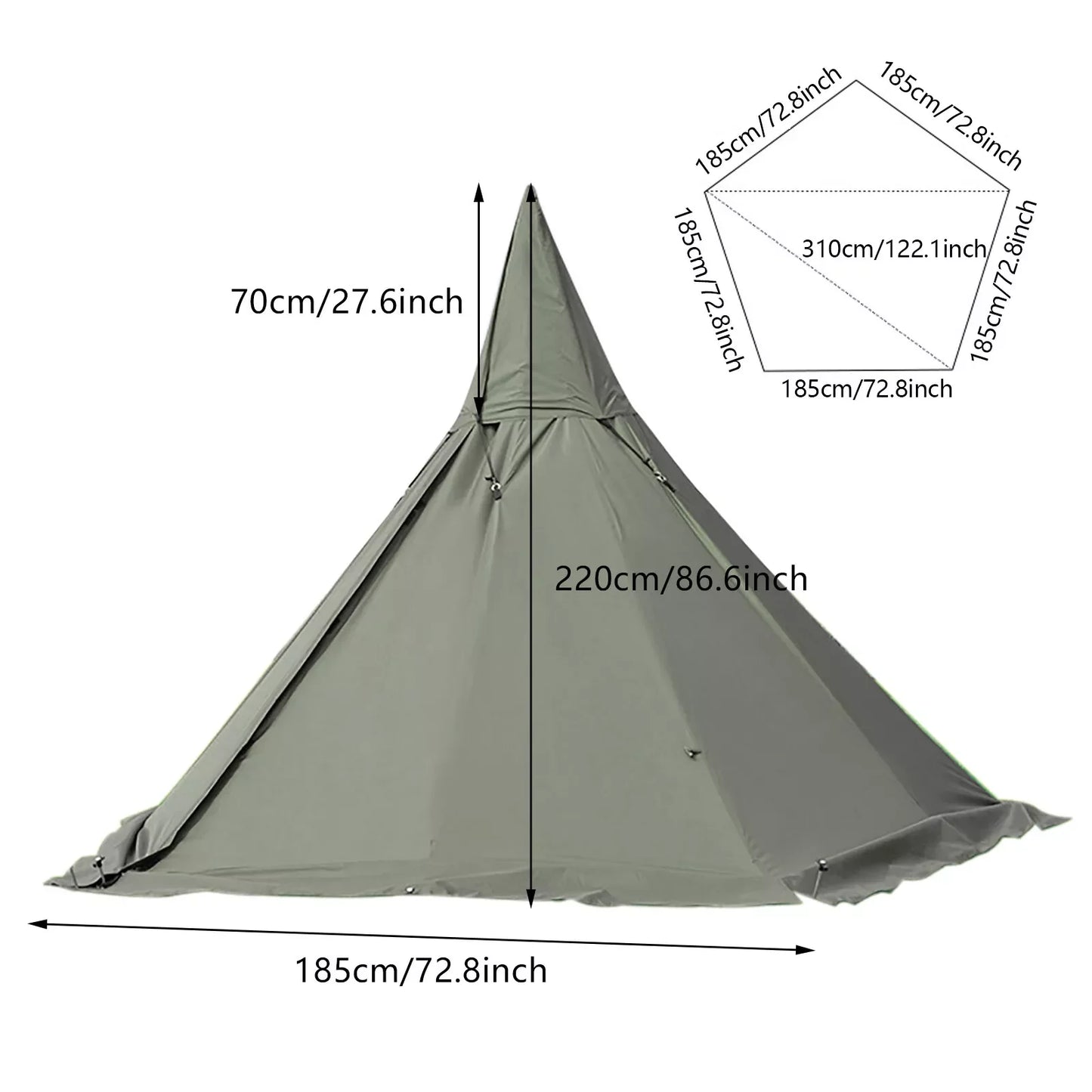 4 Season Waterproof Teepee Camping Tent with 2 Doors and Breathable Design