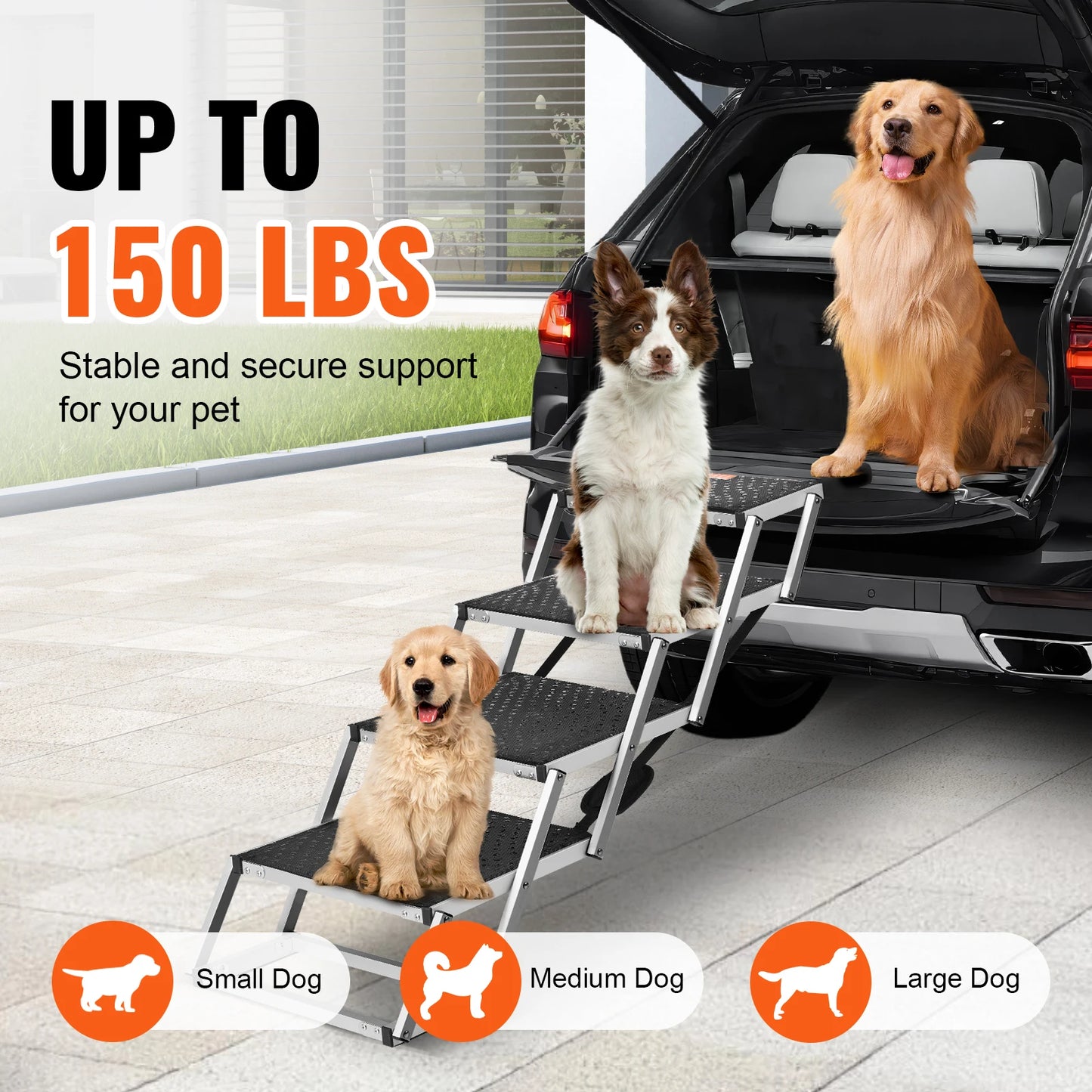 Folding 4-Step Lightweight Dog Stairs for Cars SUVs & Trucks