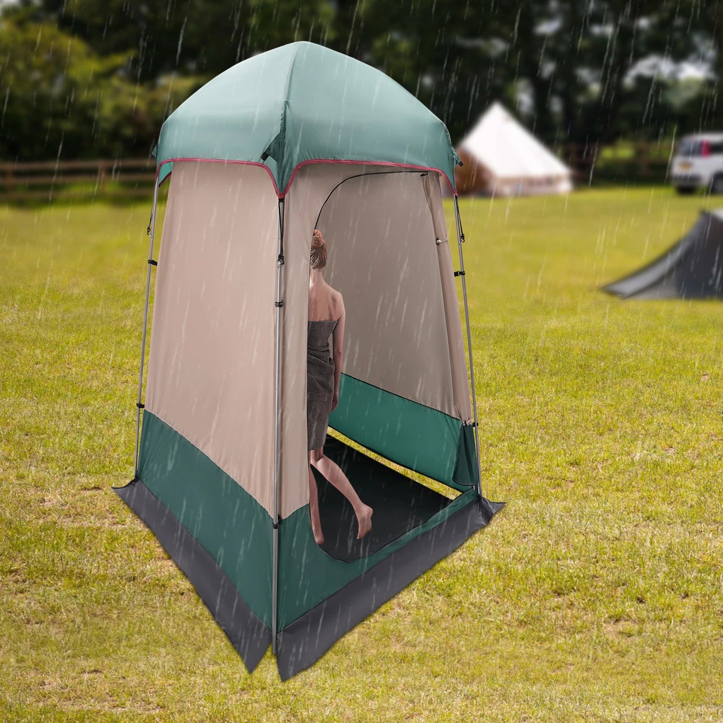 Dark Green RV Camping Privacy Shower Tent Portable Toilet Shelter for Hiking and Outdoor Use
