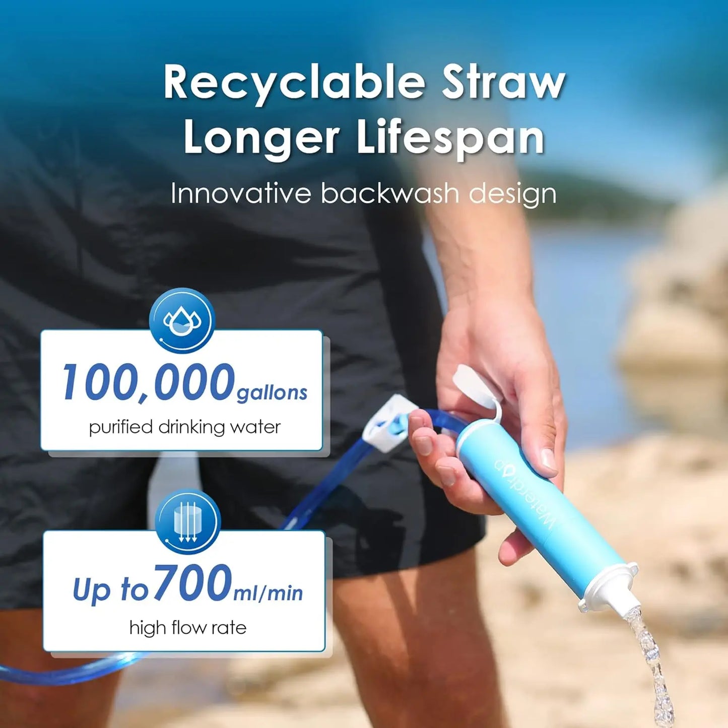 Waterdrop Gravity Water Filter Straw, Camping Water Filtration System, Water Purifier Survival for Travel