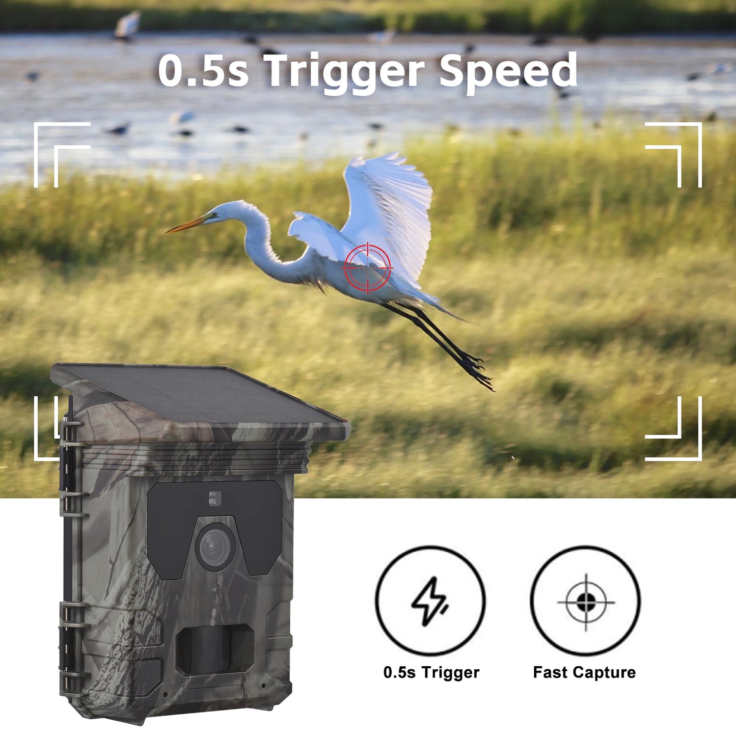 Solar-Powered 50MP 4K Trail Camera with Night Vision and 0.3s Trigger Time