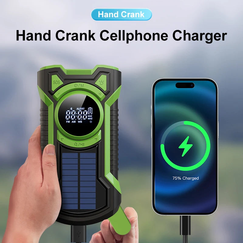 Emergency Solar Hand Crank Radio with Flashlight and Power Bank