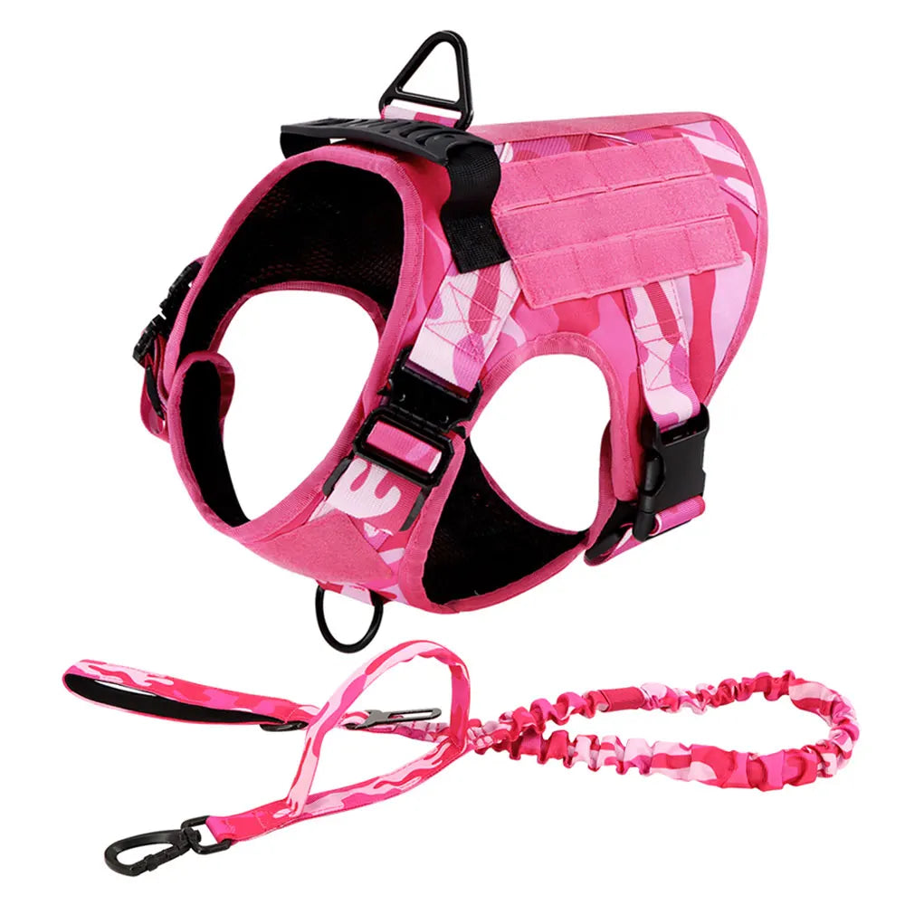 Pink Camouflage Adjustable Dog Harness and Leash for Large & Medium Dogs