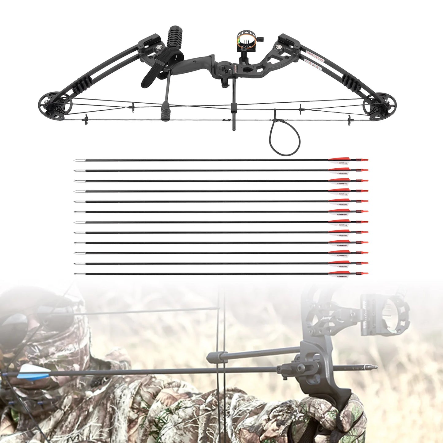 Compound Bow Recurve Bow w/ 12x Arrows Set Right Hand archery tool for Hunting, Training, or outdoor competition