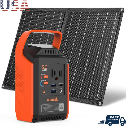 Portable Power Station Solar Generator with 21W Solar Panel & AC USB Ports