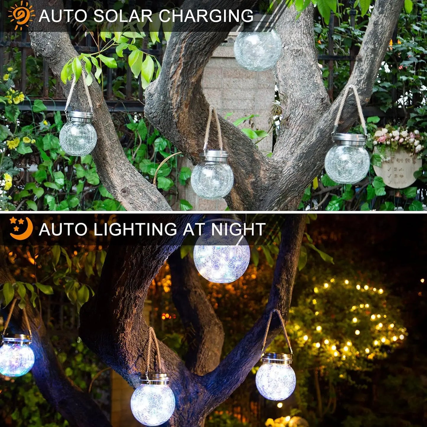 2-Pack Solar Cracked Glass Lanterns with 30 LEDs