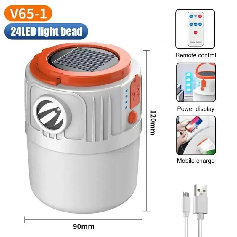 Solar Camping Lantern Power Bank with Remote Control Rechargeable Tent Light